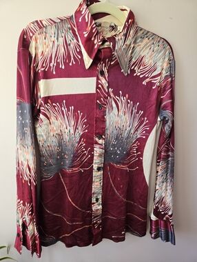 Vintage 70s Chess King Floral Button Down Shirt Large Disco Retro